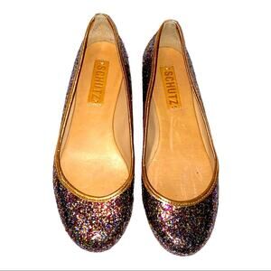 Schutz multicolor metallic glitter flats size 6.5